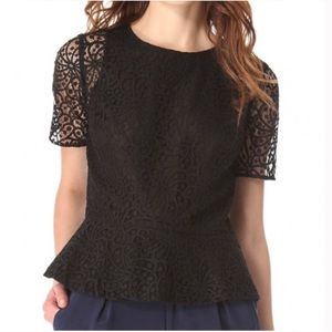Club Monaco Black Lace Peplum Short Sleeved Top, size XS